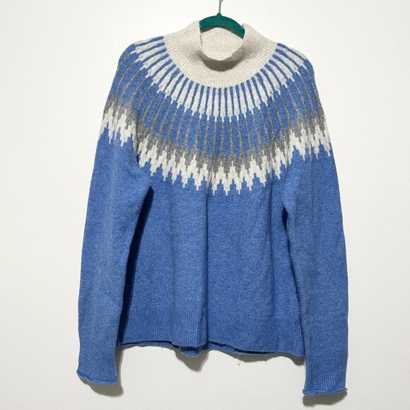 J Crew Womens Fair Isle Merino Wool Alpaca Sweater XL Blue Nordic Supersoft Yarn - Picture 1 of 8